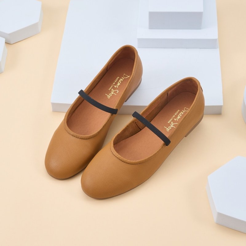 Mary Jane_plain color matching flat doll shoes yellow Brown - Mary Jane Shoes & Ballet Shoes - Genuine Leather Brown