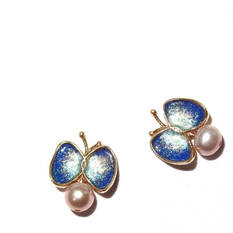 Enamel butterfly 14k precious metal earrings chiching handmade jewelry pre-order - Earrings & Clip-ons - Precious Metals 