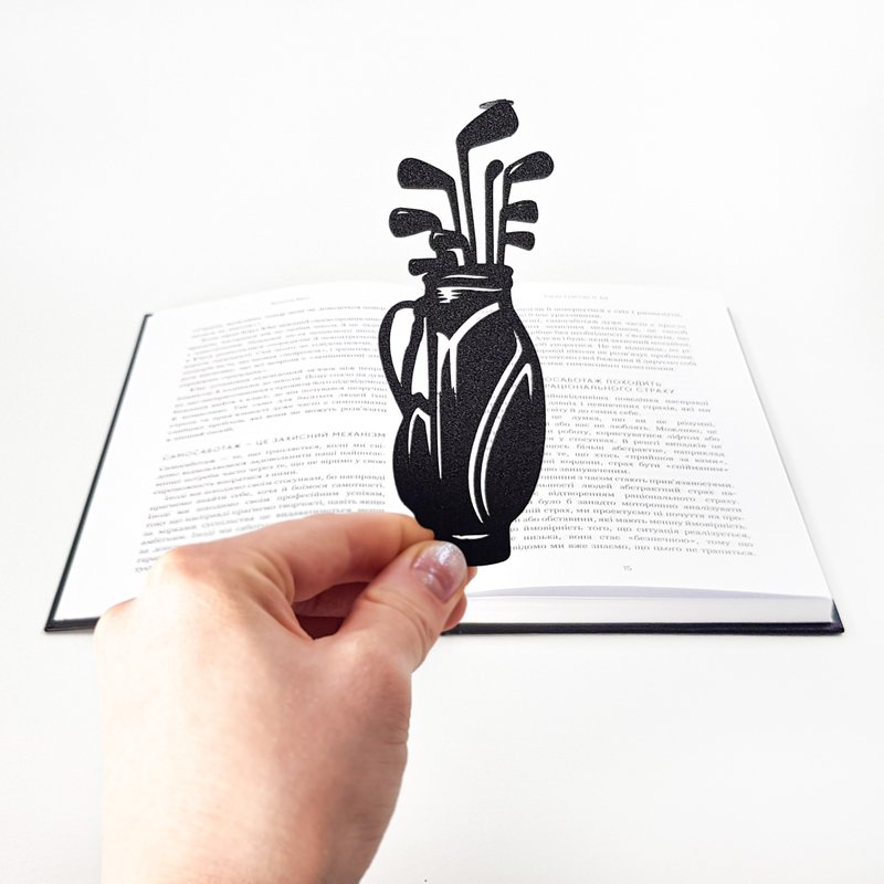 Golf Bag Metal Bookmark - Minimal Golf Reading Accessory - Bookmarks - Other Metals Black