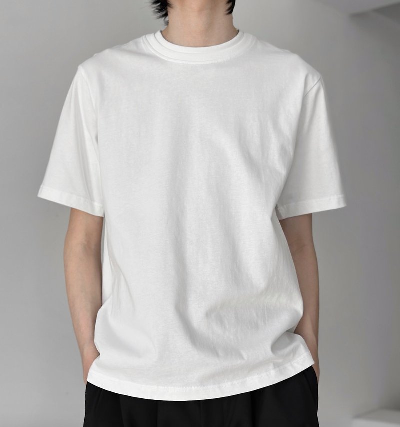Double collar design short sleeve T-shirt - Men's T-Shirts & Tops - Other Materials White