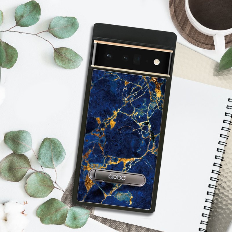 apbs Google Pixel 9/8/7/6系列 減震立架手機殼-大理石寶石藍 - 手機殼/手機套 - 其他材質 多色