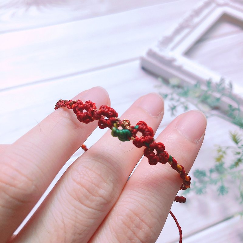 ::Flower Years Braided Bracelet:: Adjustable / Lucky Bracelet / Drawstring / Wax thread - Bracelets - Other Materials Red