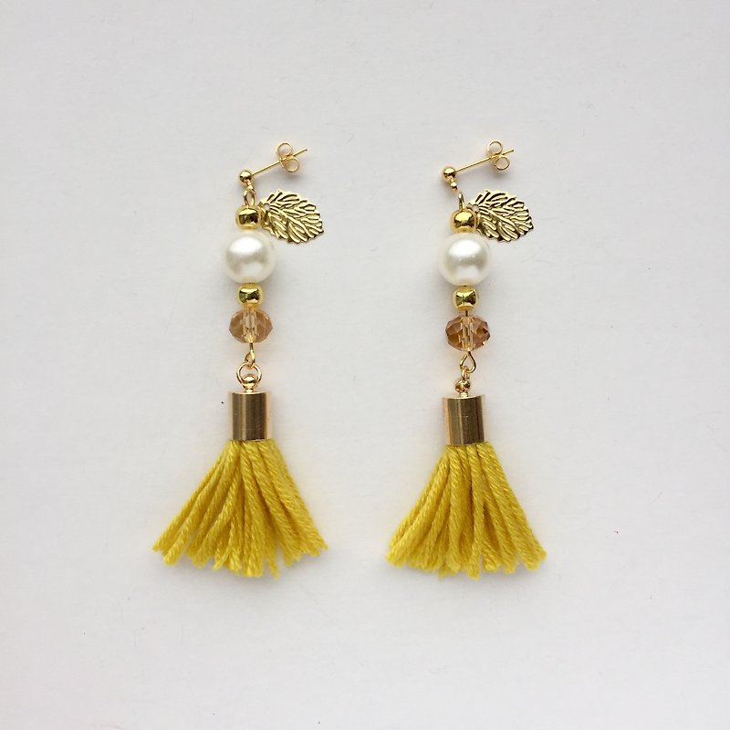 ❤️🍁 Akiba citrine, tassel earrings, ear clip-on can be changed! - Earrings & Clip-ons - Thread Orange