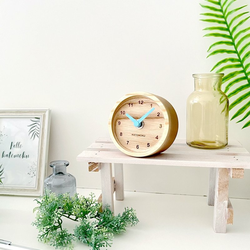 KATOMOKU mini clock 2 梣樹 限量版 km-125 淡藍色 日本製造 - 時鐘/鬧鐘 - 木頭 藍色