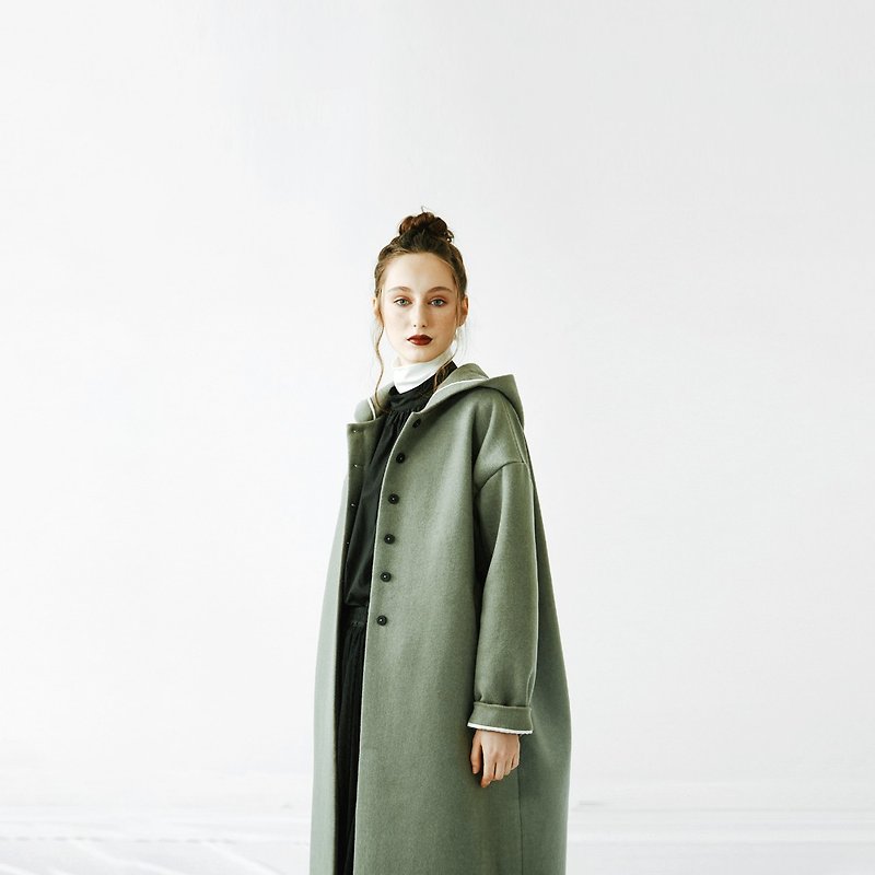 Crab shell blue double-faced wool coat - Women's Casual & Functional Jackets - Wool Green