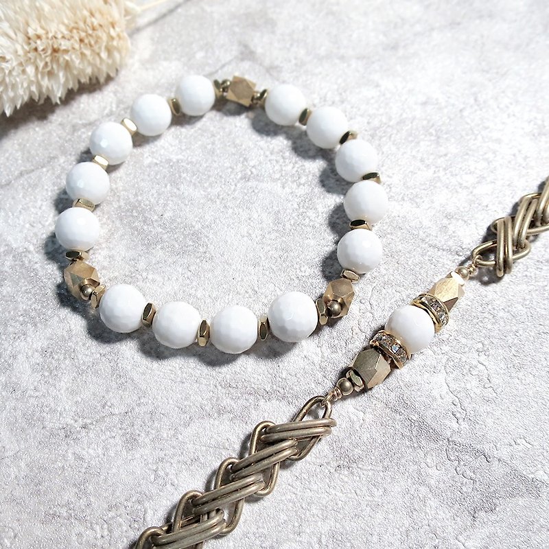 VIIART. White love song.砗磲Zircon Diamond Brass Bracelet Couple Bracelet Pair Chain Combination - Bracelets - Other Metals White