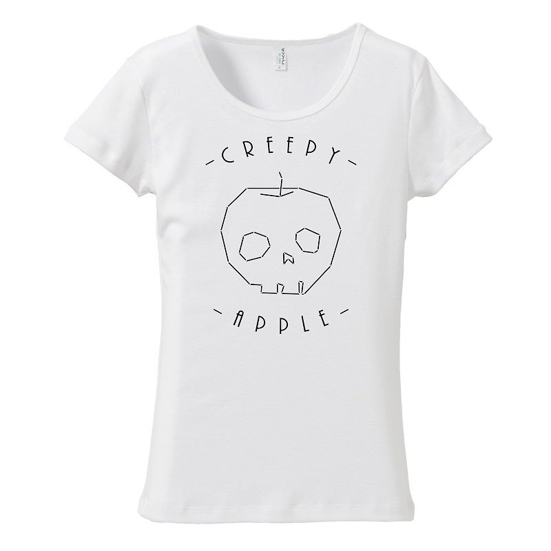 [Women's T-shirt] Creepy apple - เสื้อยืดผู้หญิง - ผ้าฝ้าย/ผ้าลินิน ขาว