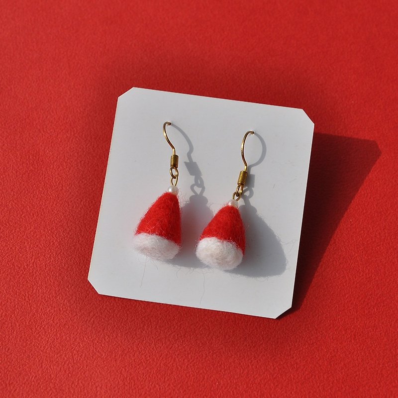 Santa hat earrings/ Clip-On - Earrings & Clip-ons - Wool Red
