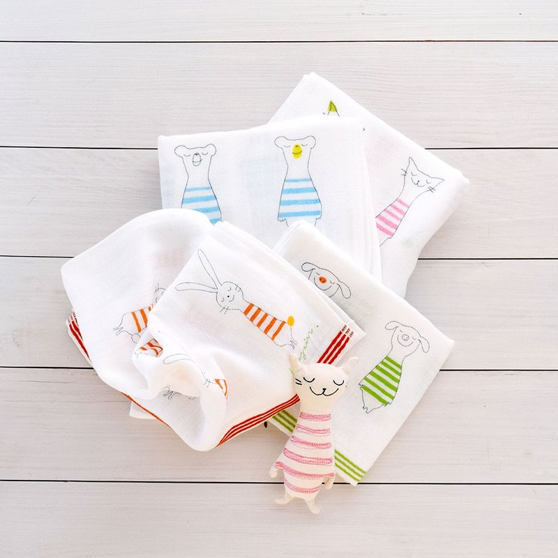 【kontex】Japanese pure cotton two-layer yarn colorful pattern gauze square scarf-printed animals - ผ้าปูที่นอน - ผ้าฝ้าย/ผ้าลินิน หลากหลายสี