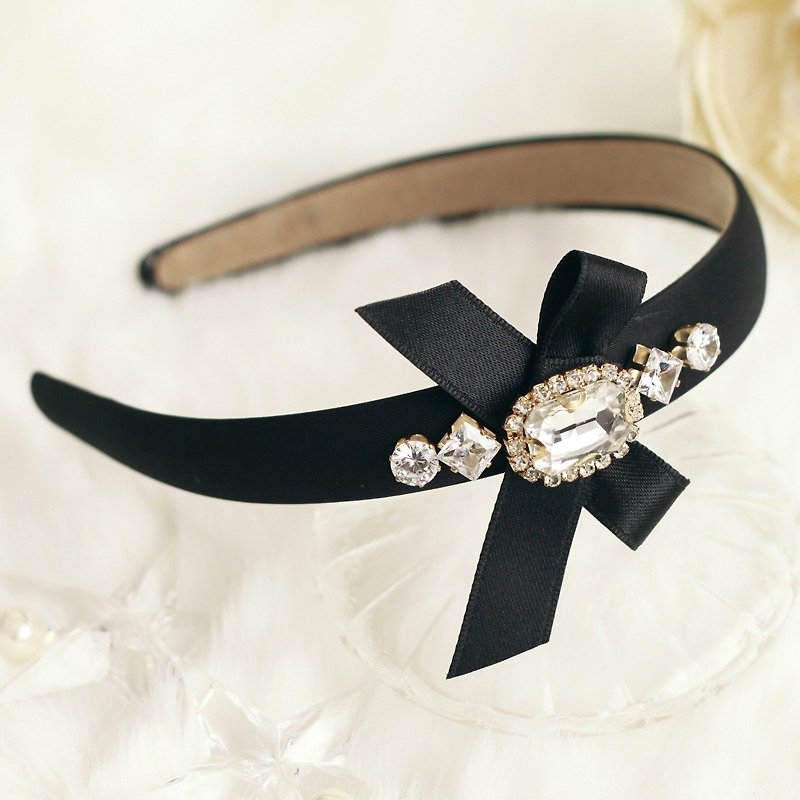 Glamorous Ribbon with Rhinestones Headband - Hair Accessories - Other Materials Black
