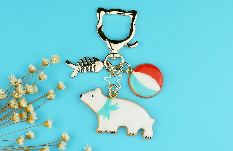 Song of the Polar Bear~Imitation sugar biscuit pendant / key ring - Keychains - Clay White