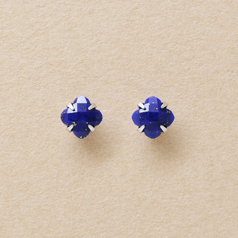 【Second Earrings】 鉑金百合花造型青金石耳環 - 耳環/耳夾/耳骨夾 - 貴金屬 
