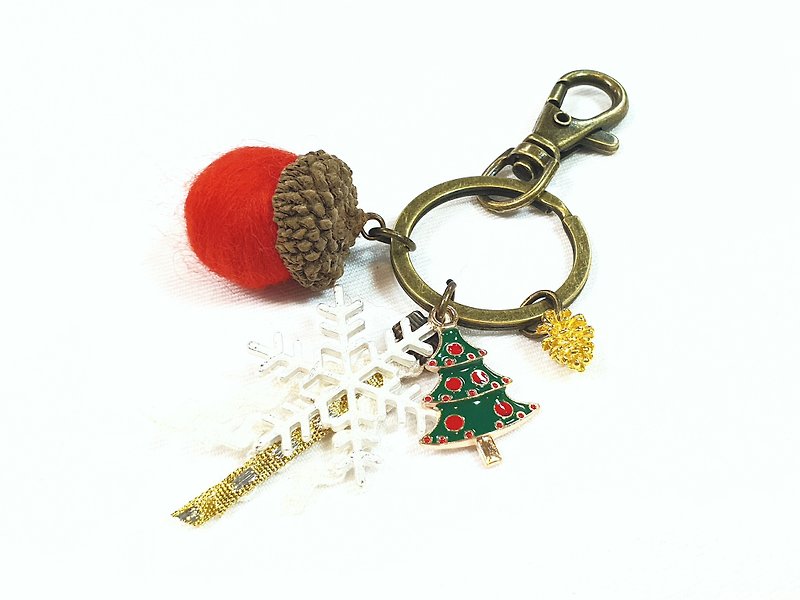 Paris*Le Bonheun。幸福森林。點點聖誕樹。羊毛氈橡果松果鑰匙圈 - 鑰匙圈/鑰匙包 - 其他金屬 紅色
