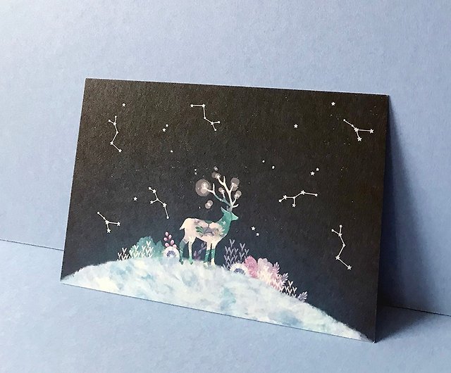 厚いプラチナクリスマスイラストレーターのポストカード 夜の祝福の祝福 ショップ Wwiinngg カード はがき Pinkoi