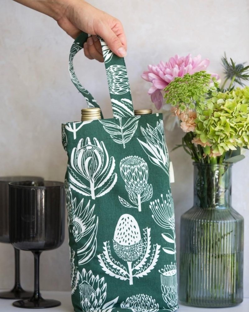 South Africa aLoveSupreme Wenqing hand-painted red wine bag_African Plant Kingdom_white sage green background - Handbags & Totes - Cotton & Hemp 