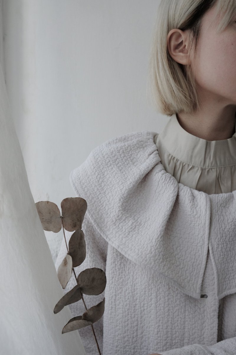 collar cotton coat  翻領紋理純軟棉外套 - 女西裝外套 - 棉．麻 白色