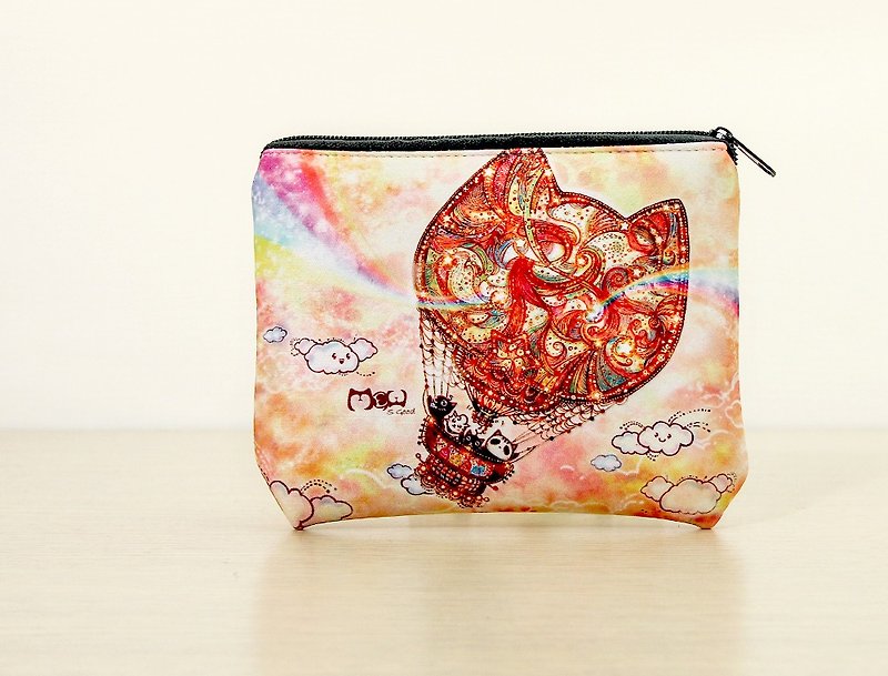 Good meow-purpose bag / purse / Storage bag - cat Hot Air Balloon - กระเป๋าเครื่องสำอาง - วัสดุกันนำ้ 