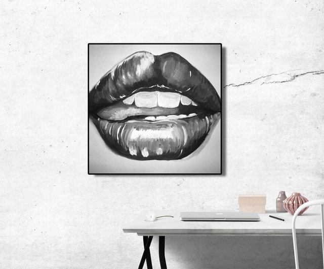 唇の絵画、唇の壁の装飾、キャンバス上の唇のアクリル絵の具