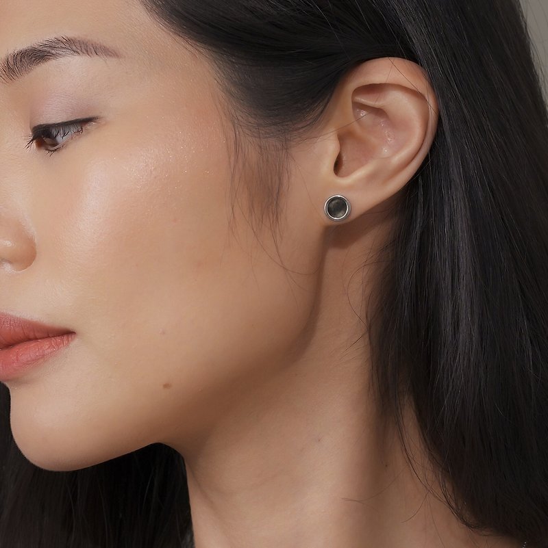 Natural Black Jade Earring Studs in Minimal Style - Earrings & Clip-ons - Jade Black