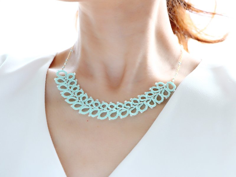 14 kgf-Tatting necklace (sky blue) - Necklaces - Cotton & Hemp Blue