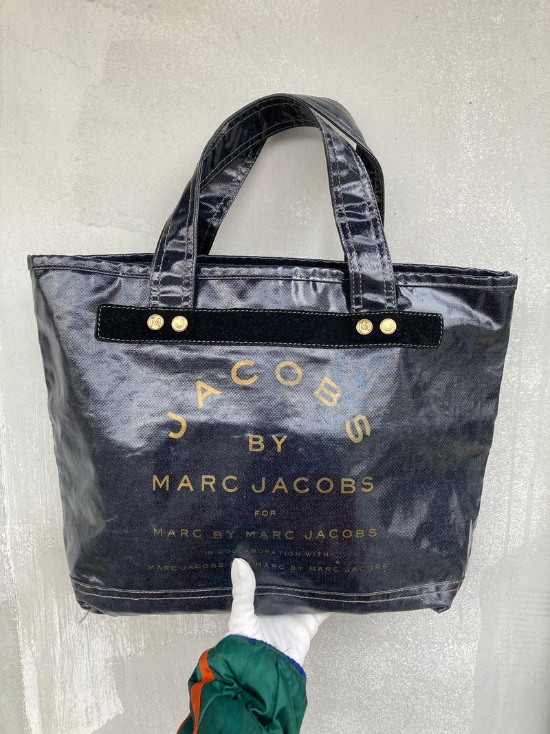 Marc Jacobs 義大利 深藍灰 偏挺度亮皮表面 牛仔布內裡 古董包 - 手提包/手提袋 - 其他材質 藍色