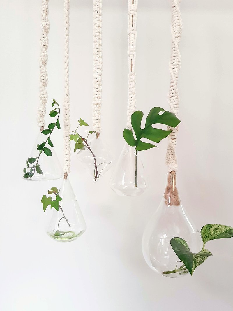 Hanging Flower vase with Macrame - Wall Décor - Cotton & Hemp White