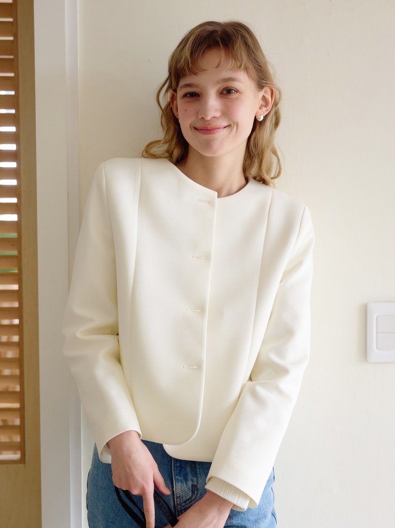 Welve round jacket_ Cream - 男西裝外套 - 其他材質 白色