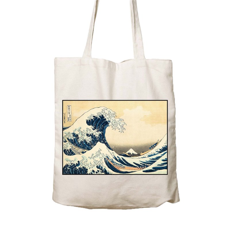 Ukiyoe canvas bag F6 The Great Wave off Kanagawa - กระเป๋าถือ - ผ้าฝ้าย/ผ้าลินิน 