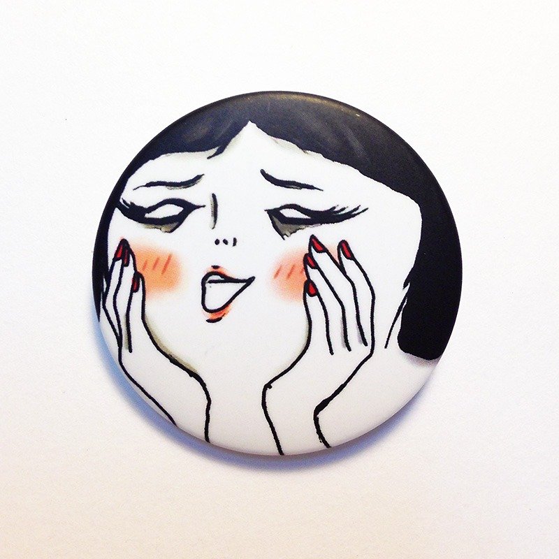 Flat bang teen egg girl / pin back buttons - Badges & Pins - Plastic White