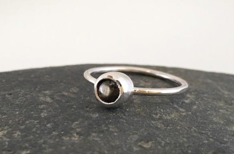 Natural Black Star Sapphire ◆ SV Ring - General Rings - Other Metals 