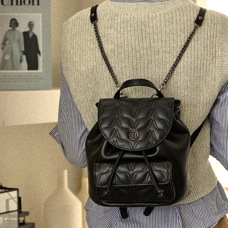 MINE'VIE Korean Bonnie Backpack BLACK - กระเป๋าแมสเซนเจอร์ - วัสดุอื่นๆ 