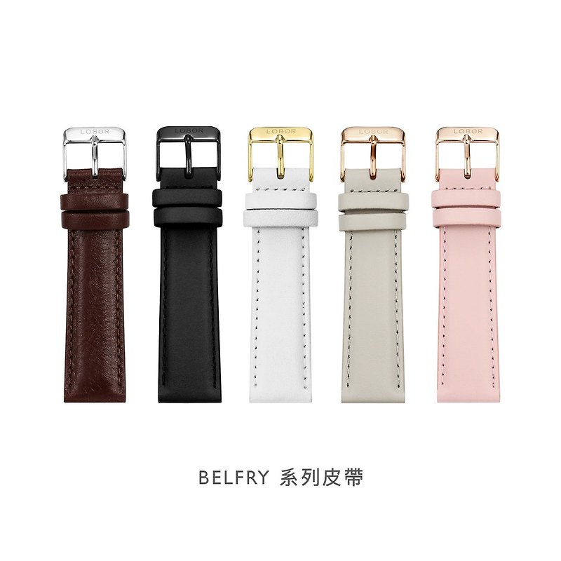 【5色錶帶錶扣可選】LOBOR Belfry系列真皮錶帶 快拆錶帶 - 錶帶 - 不鏽鋼 黑色