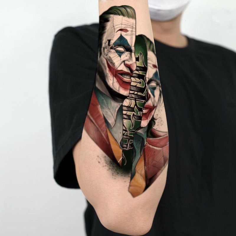 Send 2 pieces [2 pieces of clown] high-end tattoo stickers waterproof and long-lasting - Temporary Tattoos - Paper Multicolor