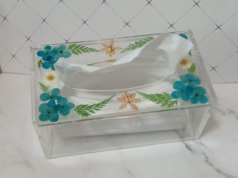 押花面紙盒 - 面紙盒 - 壓克力 藍色