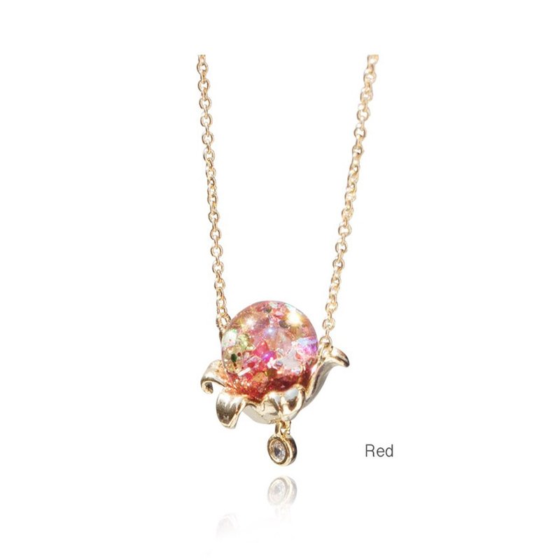 Side Of Flowers Snowball Necklace - 項鍊 - 玻璃 