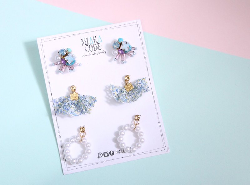 A variety of ways to wear handmade beaded powder blue series lace pearl earrings/ Clip-On - Earrings & Clip-ons - Plants & Flowers 