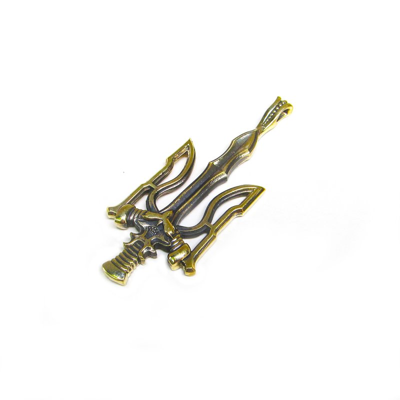 Big ukrainian trident necklace pendant,large ukrainian emblem tryzub,Vintage - 吊飾/掛飾 - 銅/黃銅 金色