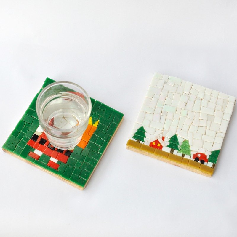 Picnic/Handmade Mosaic Decorative Painting/ Wood coasters - ที่รองแก้ว - ไม้ 