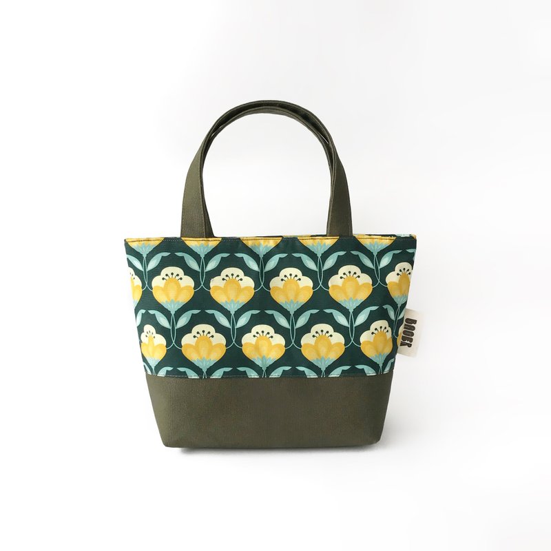 Nordic style retro printed cloth series / tote bag / lunch bag / retro green - กระเป๋าถือ - ผ้าฝ้าย/ผ้าลินิน สีน้ำเงิน