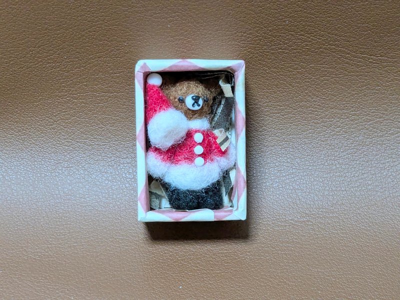 迷你羊毛氈聖誕熊 - 公仔/玩偶 - 羊毛 紅色