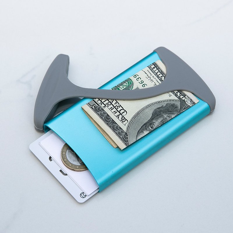 Wallet - Hug blue aluminum and grey silicone case - กระเป๋าสตางค์ - อลูมิเนียมอัลลอยด์ สีน้ำเงิน