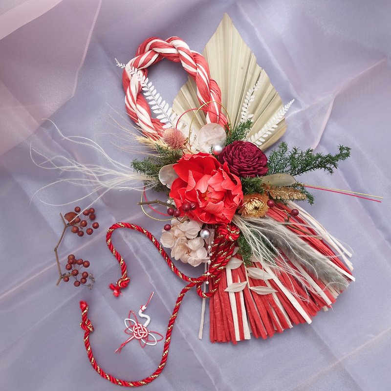 [New Year Hanging Decoration] Peony New Year Home Dry Flower Injection with Rope - Dried Flowers & Bouquets - Plants & Flowers Red