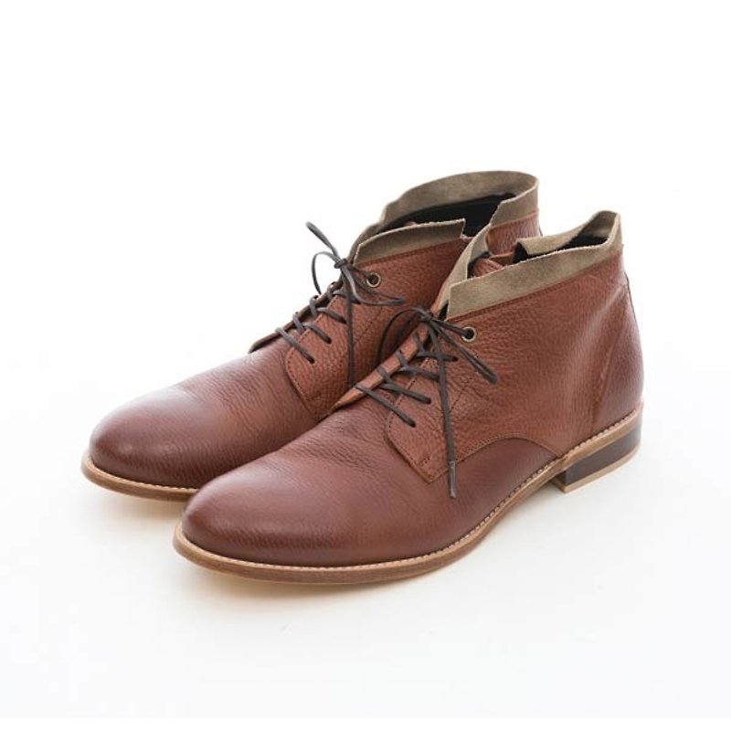 ARGIS Leather Sole Two-color Stitching Desert Boots #42215 Coffee-Handmade in Japan - Men's Leather Shoes - Genuine Leather Brown