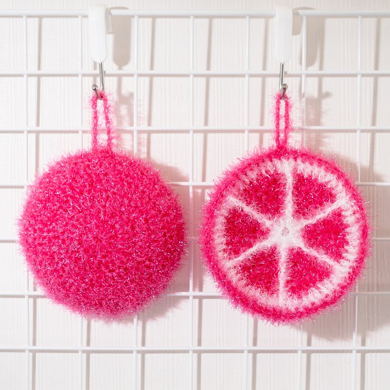 手工編織雙層檸檬 洗碗巾 粉紅菜瓜布 刷鍋神器 - 其他 - 聚酯纖維 粉紅色