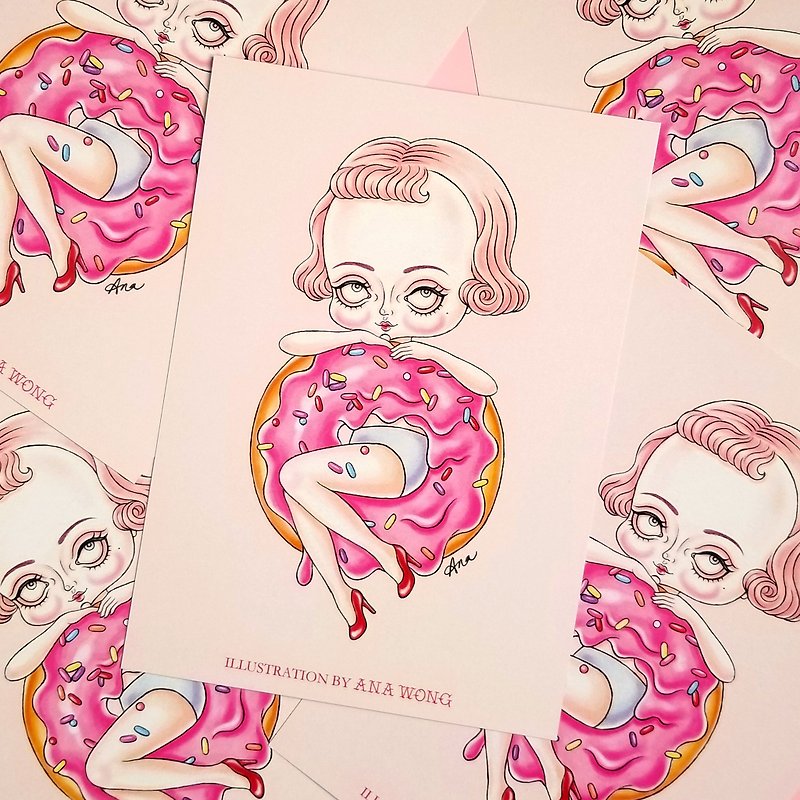 Donut girl postcard - การ์ด/โปสการ์ด - กระดาษ หลากหลายสี