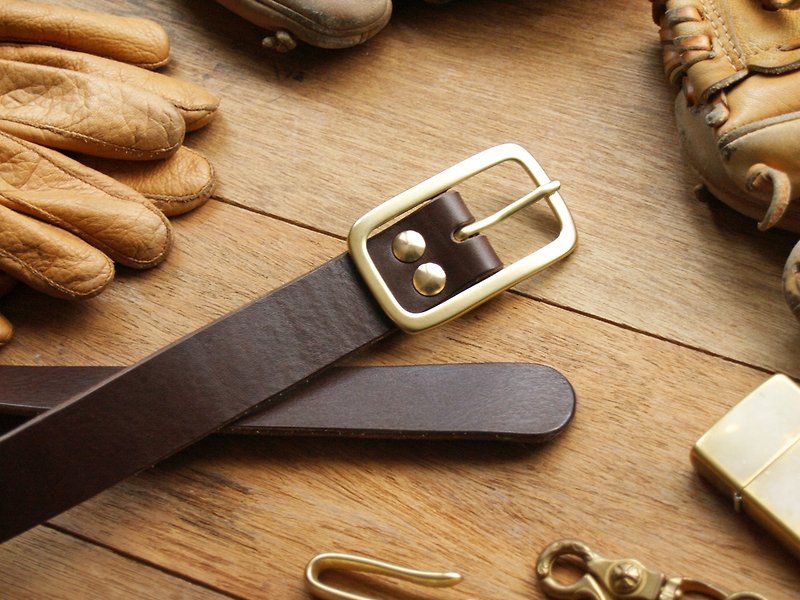 weekenlife - Narrow Type Leather Belt ( Custom Name ) - Dark Coffee - Belts - Genuine Leather Brown