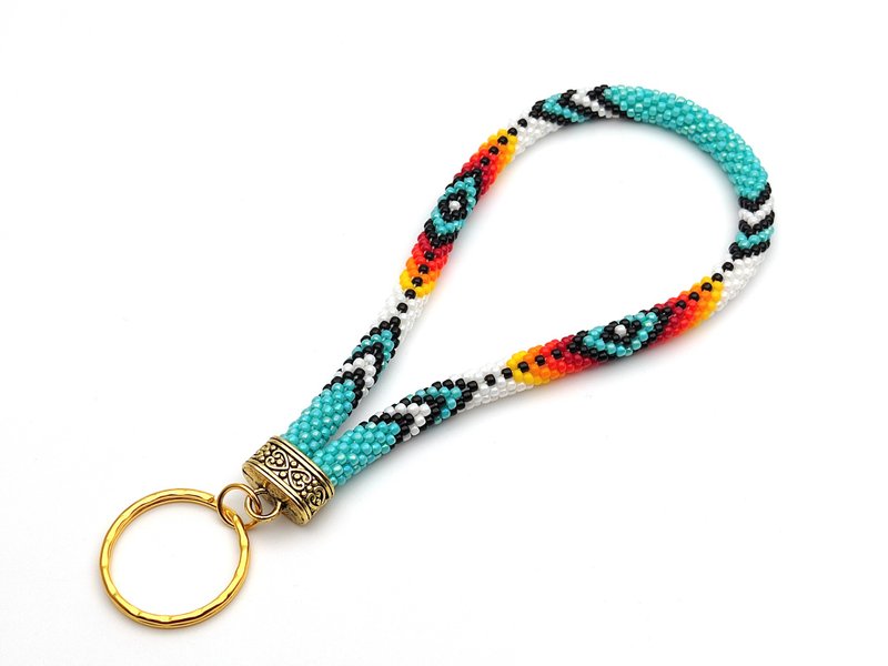 DIY kit wristlet keychain, Bead crochet kit key wrist strap, Diy lanyard for key - 金工/飾品 - 玻璃 多色