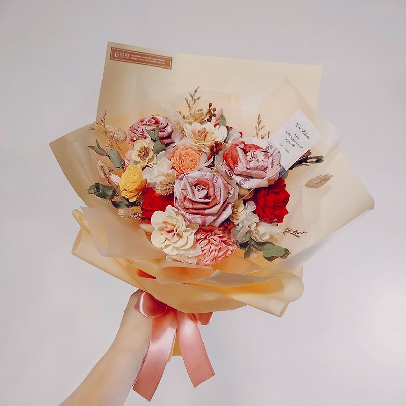 \Money Flower Bouquet/ Banknote Flower-Paper Money Flower-Bouquet-Birthday-Anniversary-Valentine's Day - ช่อดอกไม้แห้ง - พืช/ดอกไม้ สีส้ม
