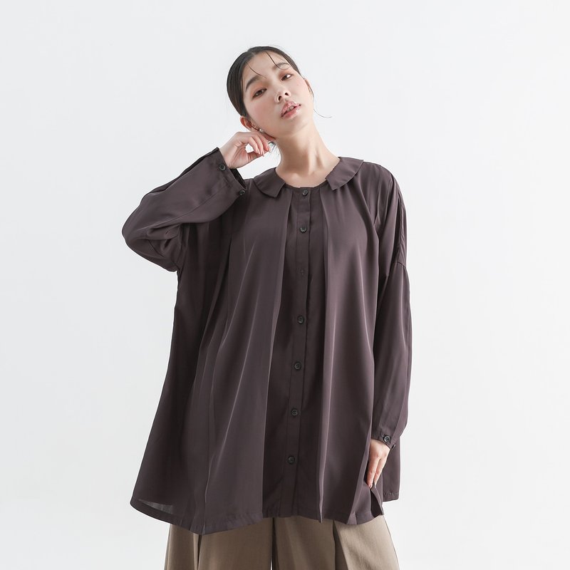 Chushih_First generation pleated shirt_24AF003_Crimson gray - Women's Tops - Polyester Gray