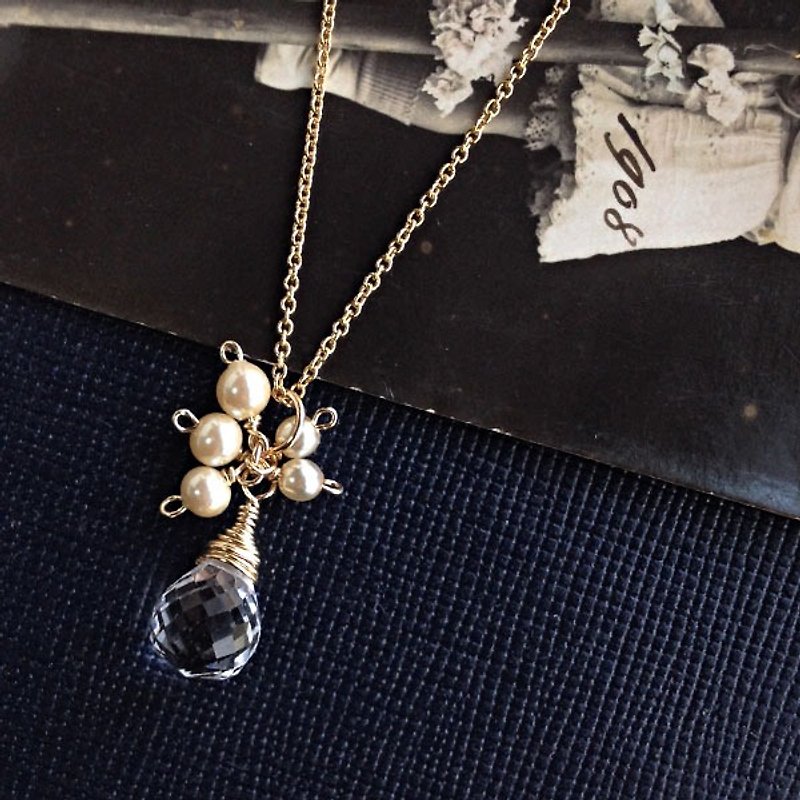 14kgf Jewelry Crystal AAA Vintage Pearl Drop Necklace - สร้อยคอ - เครื่องเพชรพลอย สีใส